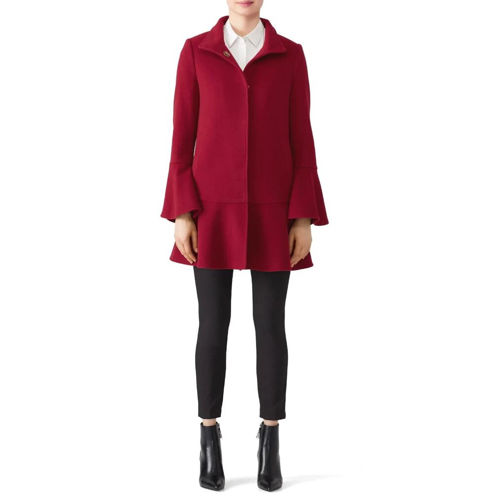 JOIE Women's Cambridge Red Wool‎ Blend Bell Sleeve Anichka Flounced Coat Size M